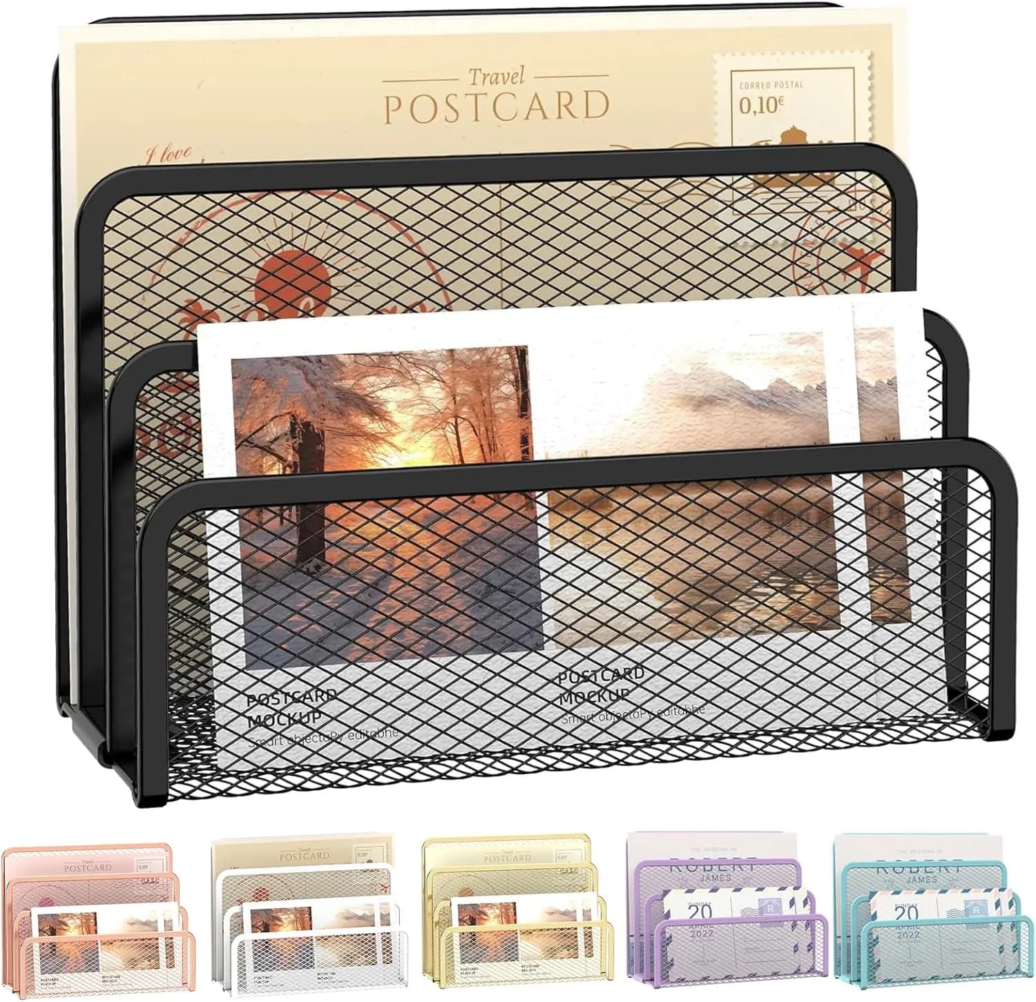 Mesh Metal Mail Organizer for Desk, 3-Slot Letter Sorter File Holder, Countertop Envelope Organizer for Office (Black)