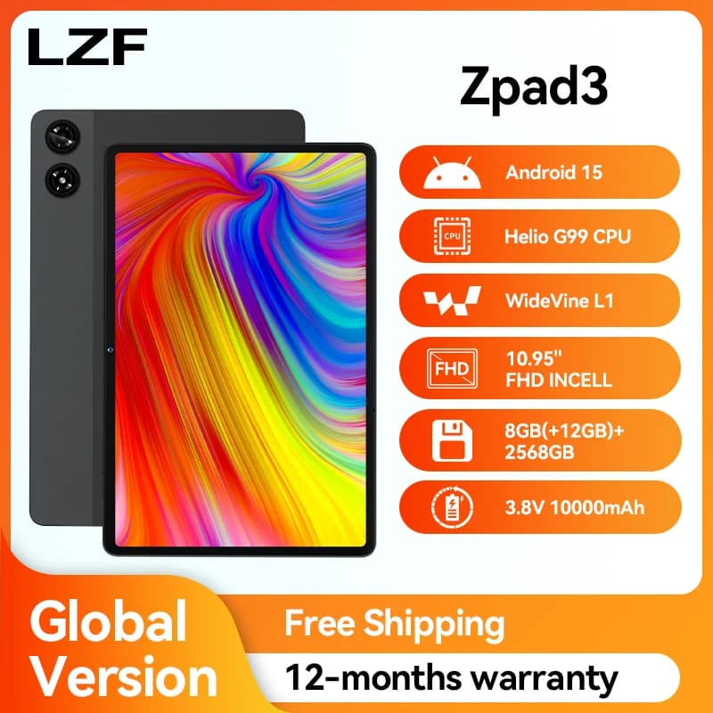 LZF ZPad3 Tablet 4G LTE da 11 pollici, Helio G99 120Hz, 1920×1200 FHD, 20GB+256GB+2TB Espandibile, Android 15, 10000mAh, 8MP/16MP, Face ID