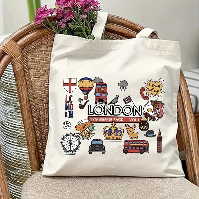 Borsa tote in tela con grafica di Londra, Regno Unito, per donna, borsa per la spesa riutilizzabile ecologica, borsa a tracolla grande, borse da viaggio e da scuola