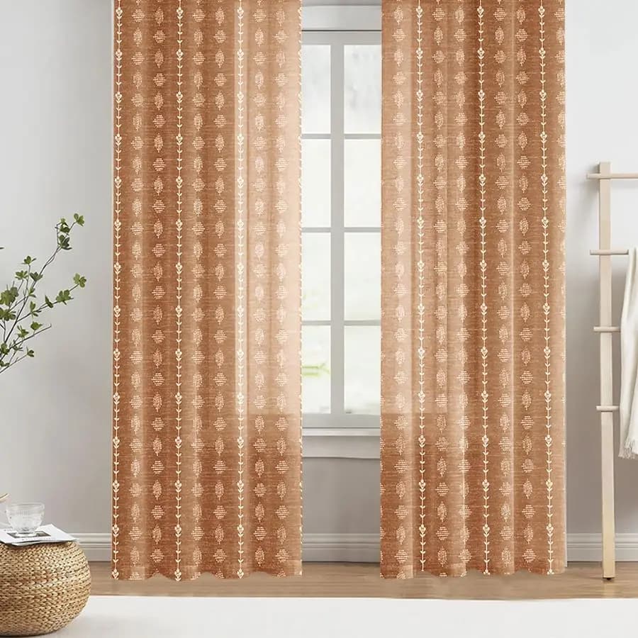 Tende Arancioni Bruciato Stile Boho Rustico Terracotta, Lunghe 96 Pollici, 2 Pannelli, Semitrasparenti, con Tasca per Asta, per Camera da Letto