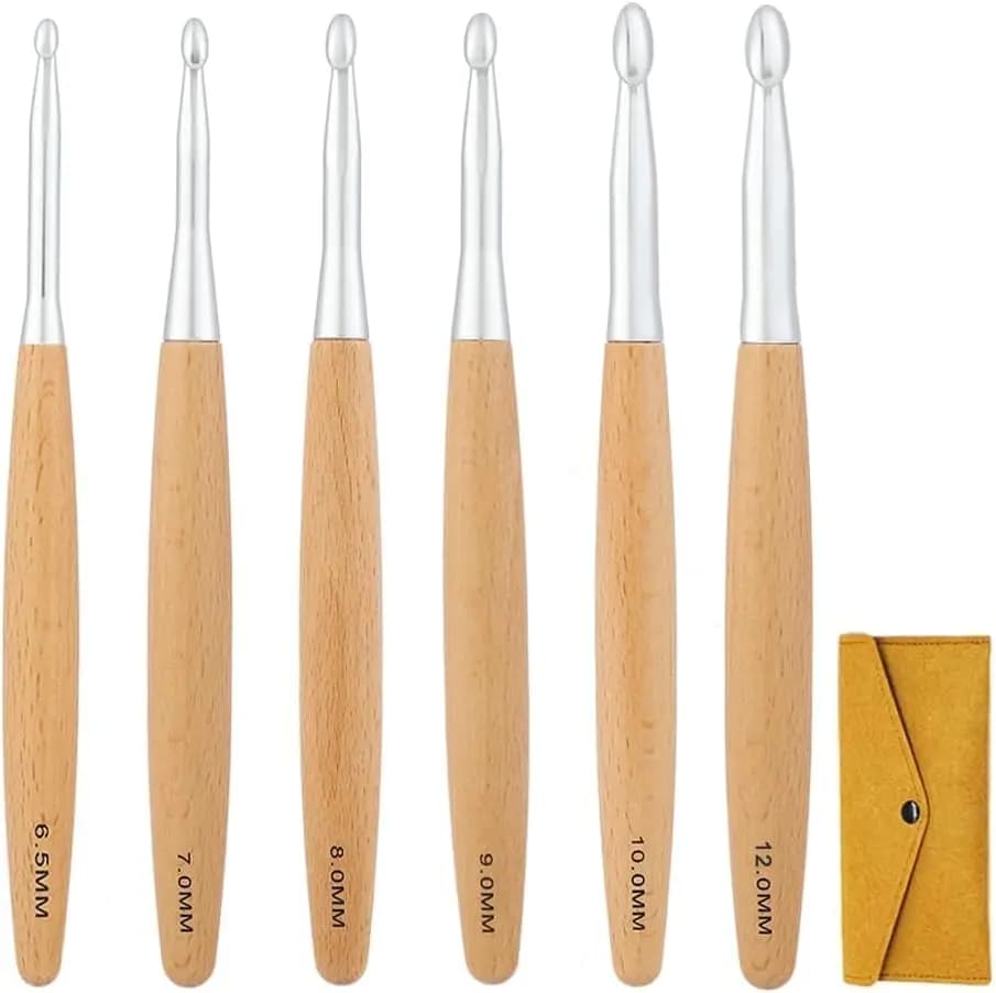 Set di Grandi Uncinetti 6.5-12mm con Manico in Legno di Faggio, Uncinetti Ergonomici per Filati Spessi