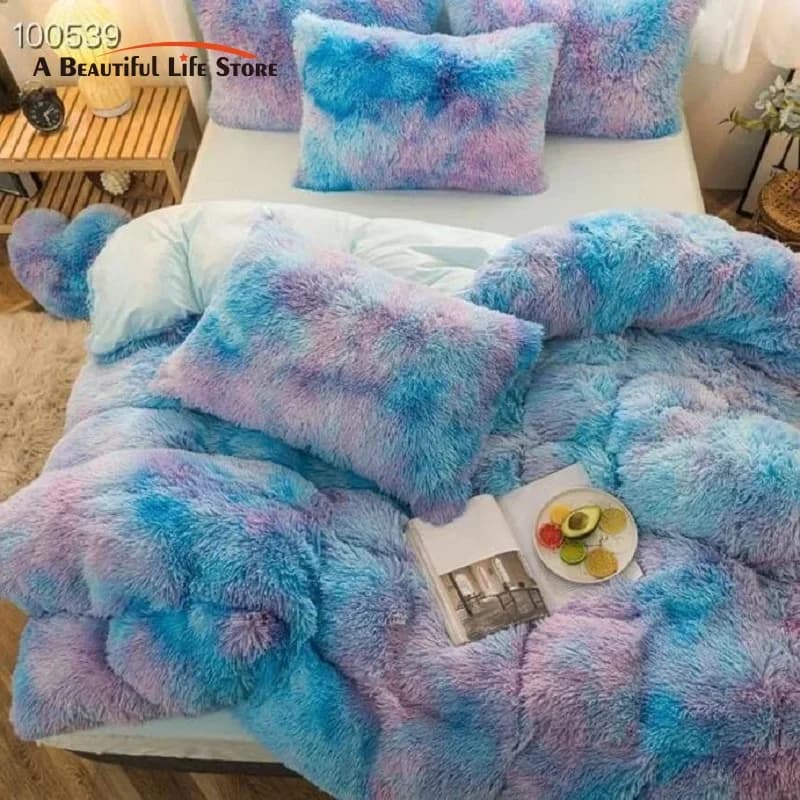 Set di biancheria da letto principessa in pile corallo Super morbido Shaggy, copripiumino in peluche soffice, lenzuolo, federe, caldo e accogliente, lusso
