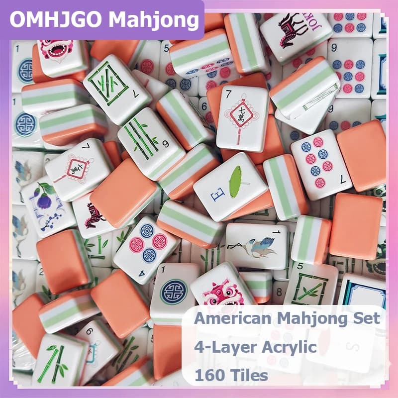 Hot Sale OMHJGO Premium Luxury Acrylic American Mahjong Set Engraved Mahjong Tiles Portable Mah Jongg Sets for Adult Board Games