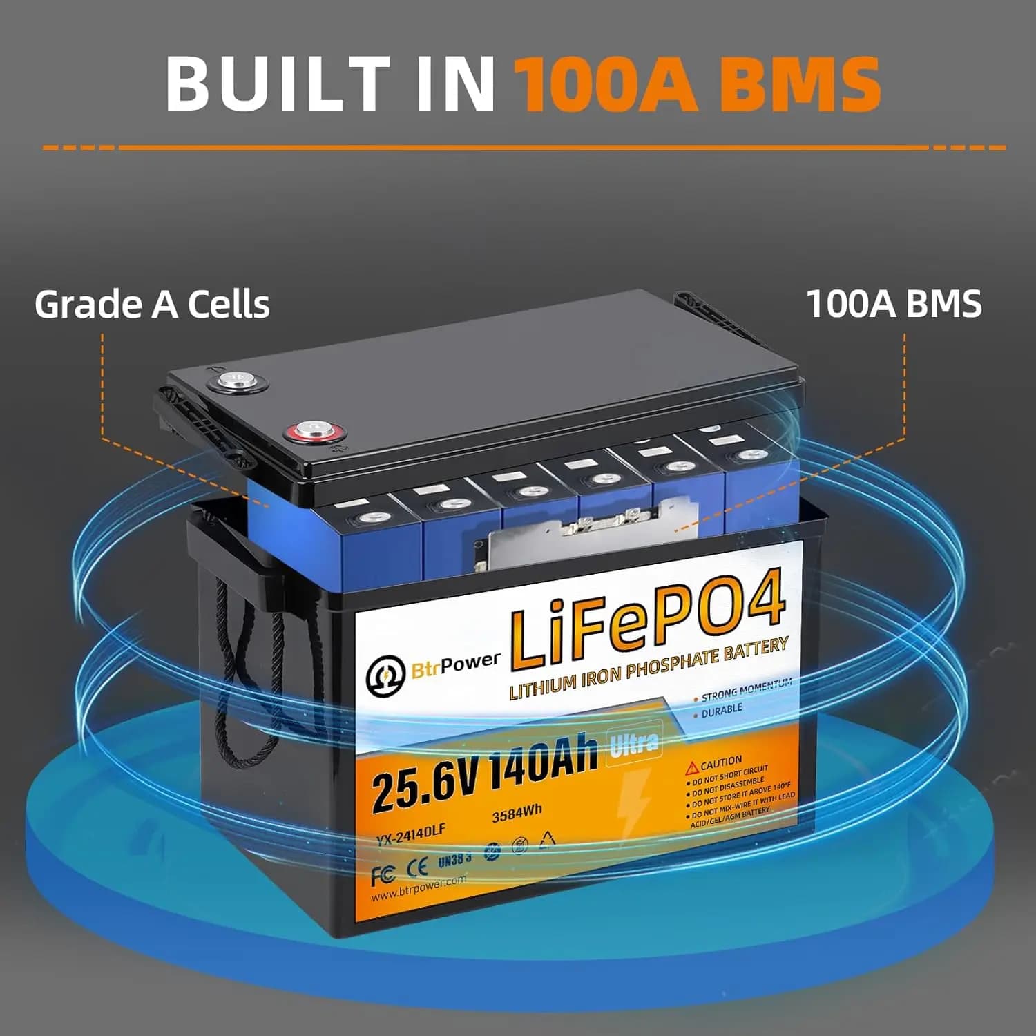 Batteria LiFePO4 24V 140Ah 3584Wh con BMS 100A, 4000-15000 Cicli, 10 Anni di Durata, per Nautica, Camper, Trolling, Solare, Off-Grid, Personalizzabile
