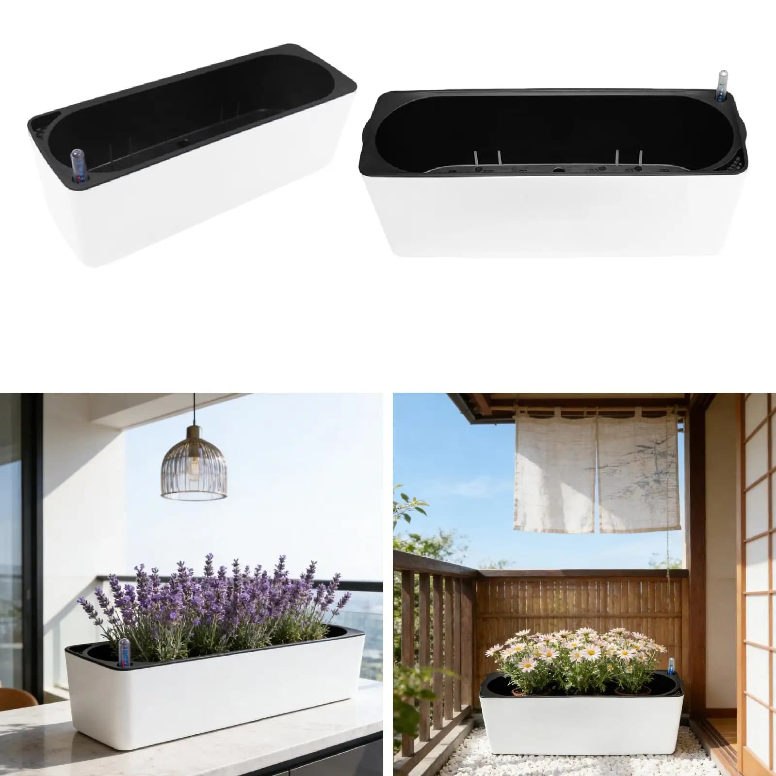 Self Watering Planter Large Outdoor Rectangular Pot with Water Indicator Indoor Flower Pot for Patio Porch Balcony Garden
