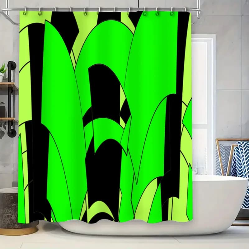 Decorazione moderna per il bagno: tenda da doccia nera verde brillante per vasca da bagno, tessuto impermeabile con anelli a gancio Accessorio perfetto per la casa