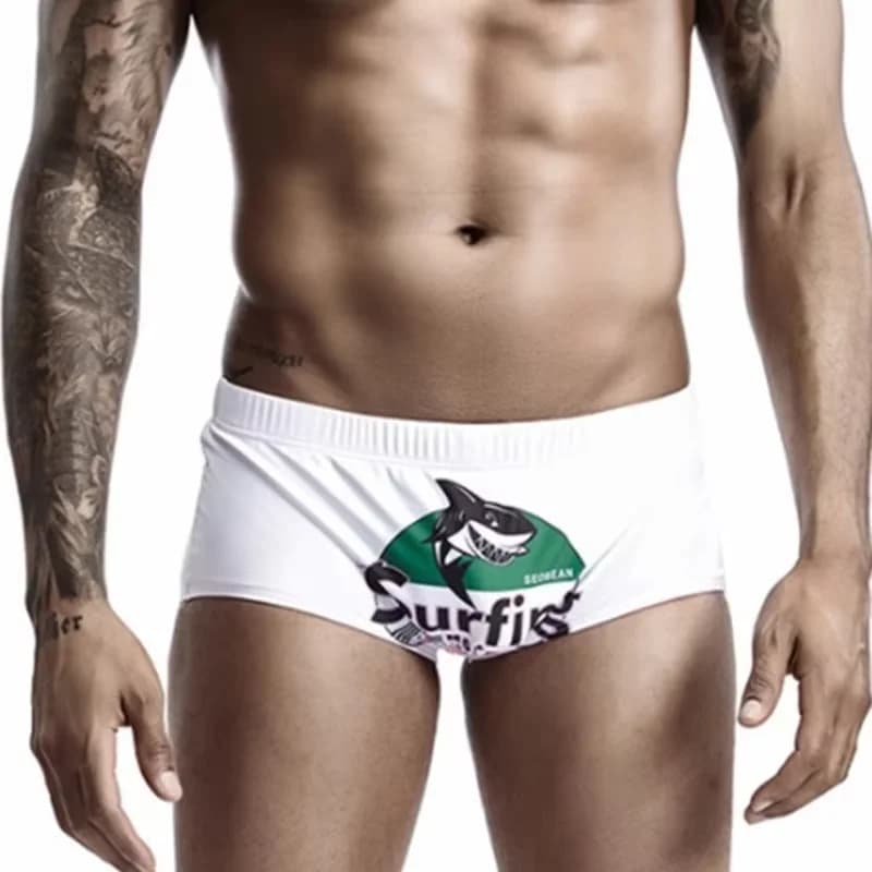 Shark Print Boxer Swim Trunks for Men Flat-Foot Swimming Shorts Quick-Drying Beach Swimwear Hot Spring Bathing Suits Swimsuits