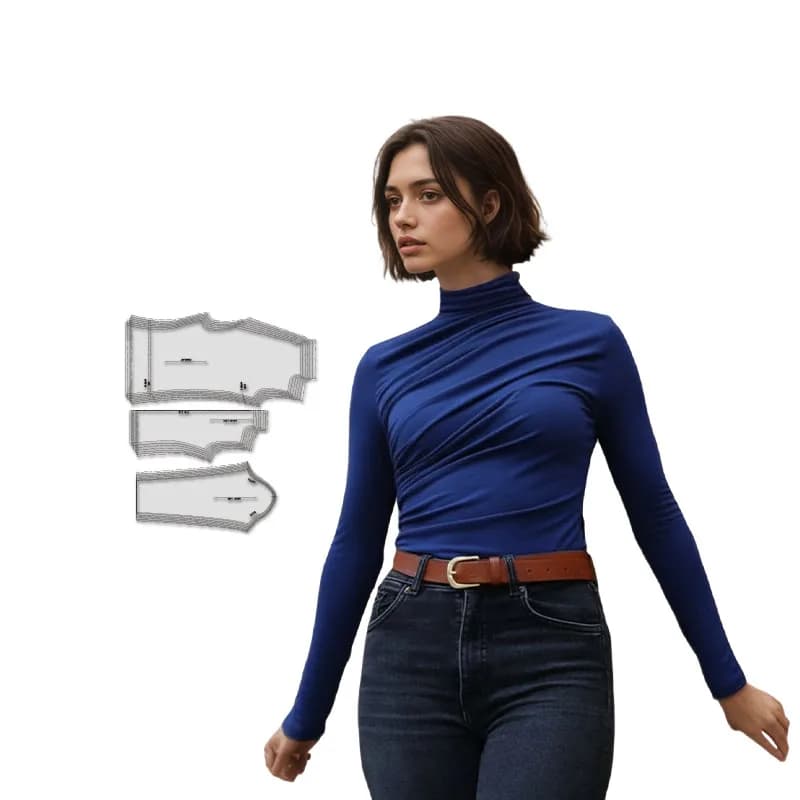 Modelli di cucito per camicia da donna a maniche lunghe con collo alto e collo alto in 7 taglie (34-46), kit da cucito per principianti per abbigliamento
