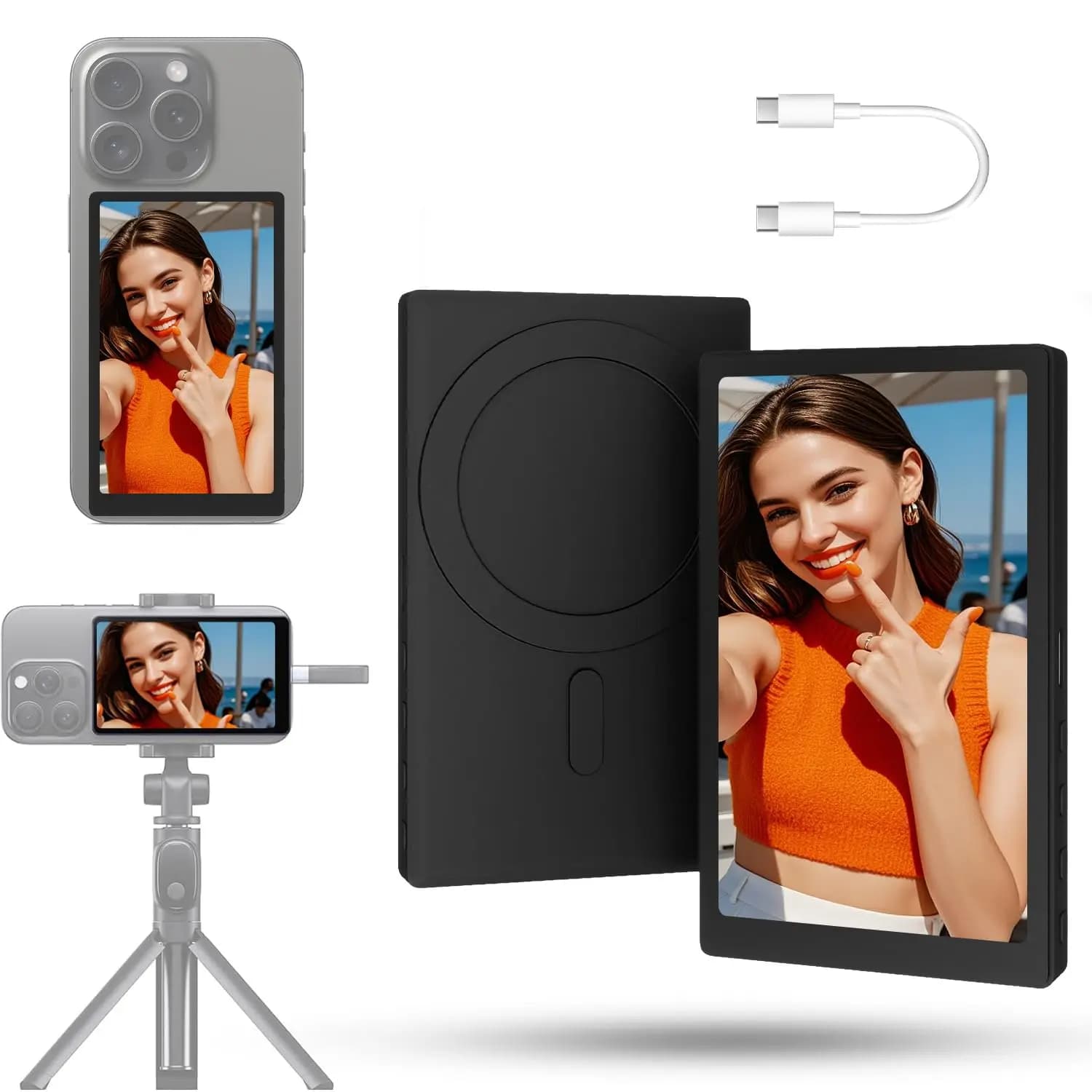 Schermo Proiettore Magnetico per Telefono, Compatibile con Android e iPhone, per Selfie con Fotocamera Posteriore, Vlog, Streaming Live, Registrazione Video, Accessorio Monitor Intelligente