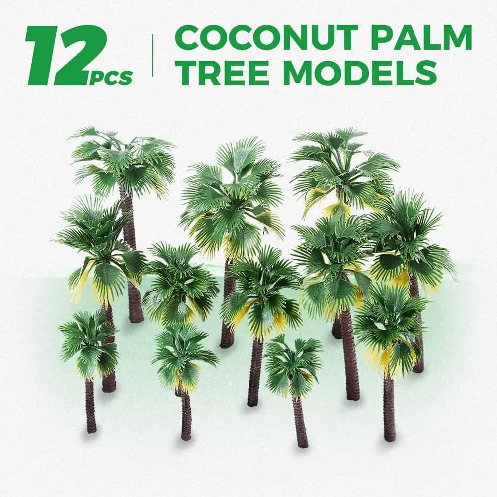 12 pezzi di palma da cocco artificiale tropicale in miniatura per diorama treno layout ferroviario foresta pluviale paesaggio paesaggio decorativo