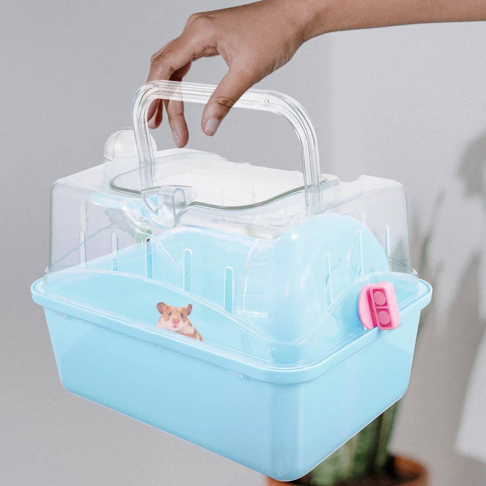 Trasportino per Criceti da Esterno, Gabbia Trasparente in Plastica, Scatola da Viaggio per Piccoli Animali Domestici, per Criceti, Porcellini d'India, Topi e Piccoli Animali