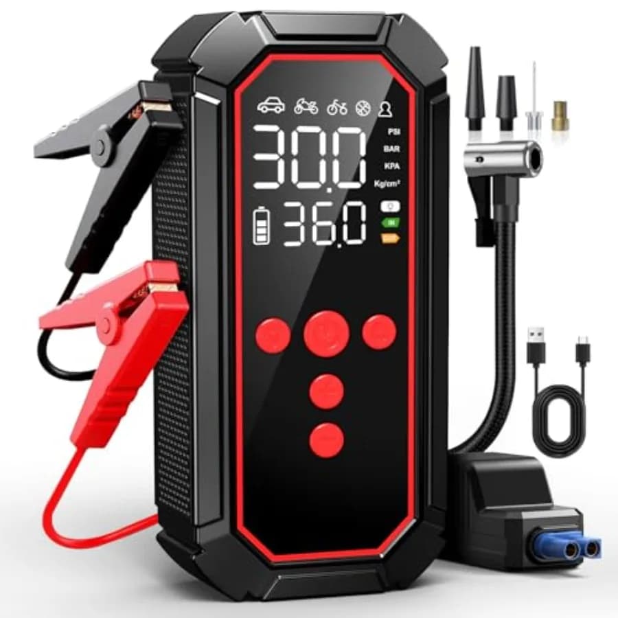 Avviatore di Emergenza con Compressore d'Aria 4000A di Picco, Avviatore Portatile per Auto a Benzina/Diesel 10L, 160PSI 12V, Scatola di Avviamento per Automobili