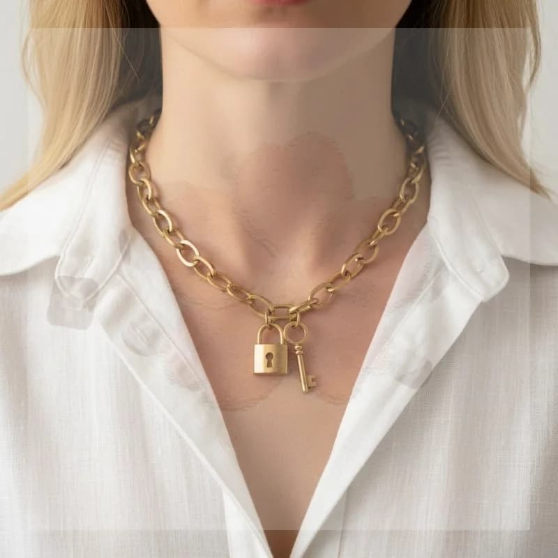 Collana con ciondolo a catena spessa opaca per donna, con design moderno, gioiello vistoso e di tendenza, regalo per feste e uso quotidiano.