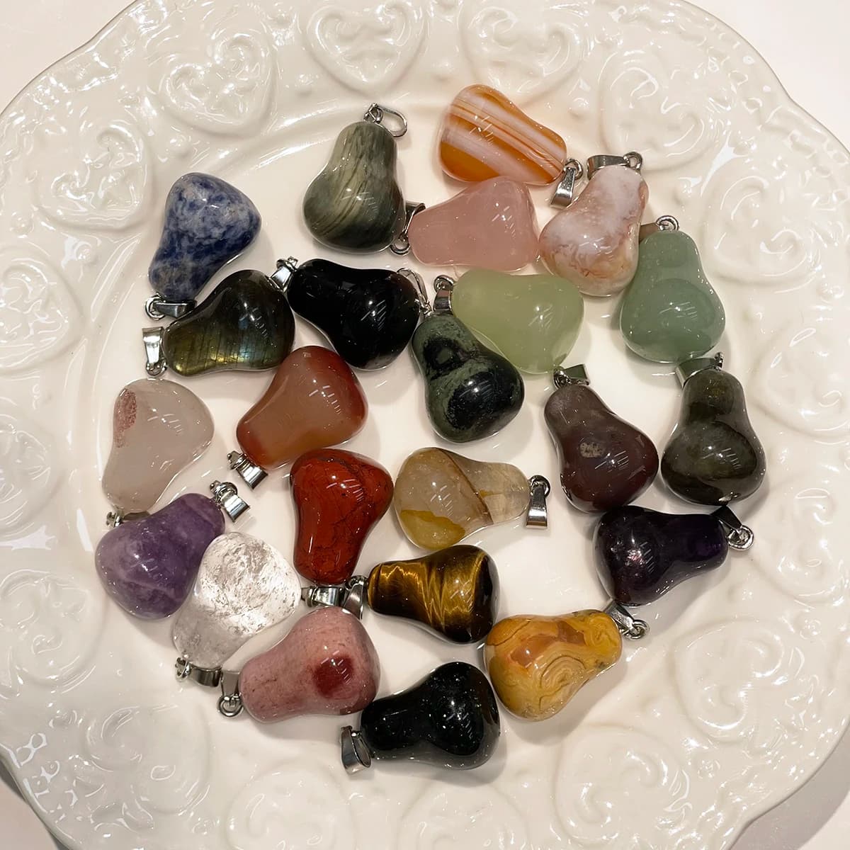 5pcs Natural Agate Pendant Gourd Shape Rose Quartzs Obsidian Pendant Charms for Making DIY Jewelry Necklace Bracelet 15x25mm