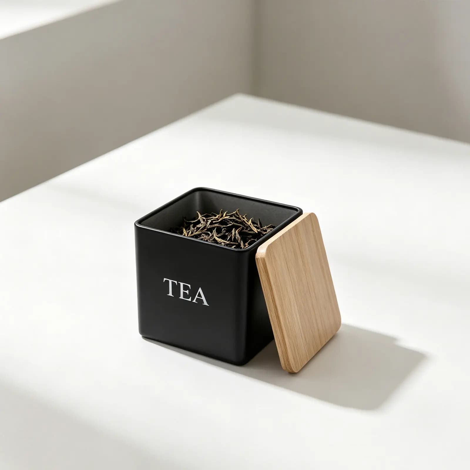 3Pcs Metal Tea Coffee Sugar Canister Set Bamboo Lids Square Kitchen Storage Containers Airtight Labeled Countertop Food Jars