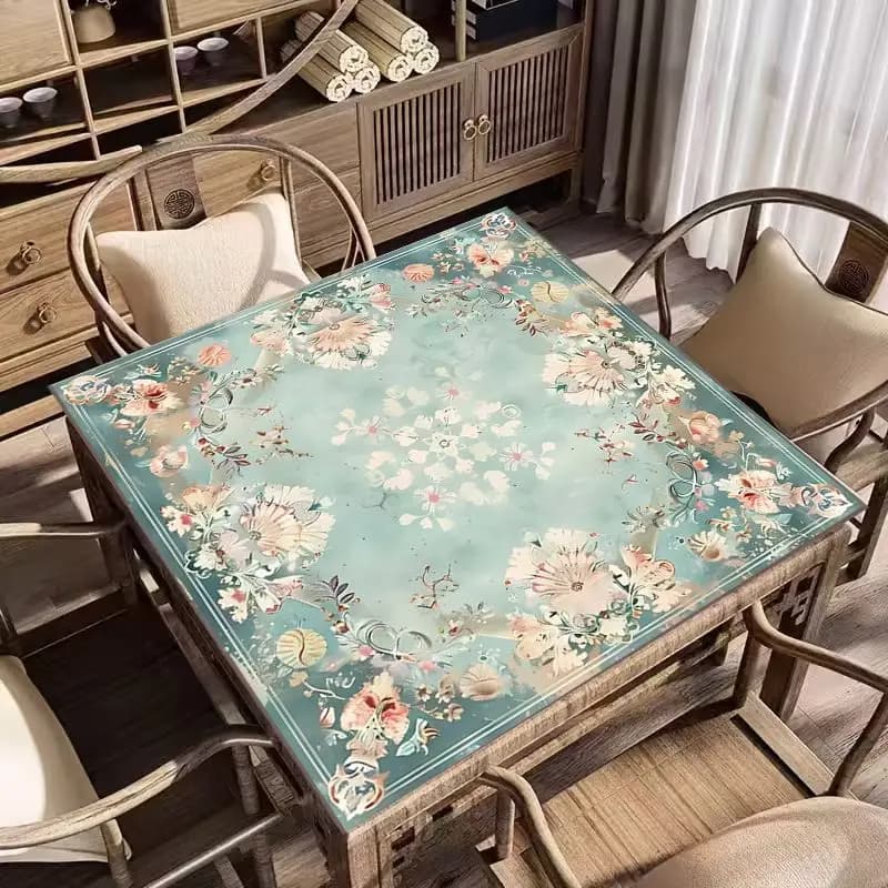 VIKAMA Chinese Ink Floral Rubber Mahjong Mat Non Slip Foldable American Mahjong Poker Domino Home Decor