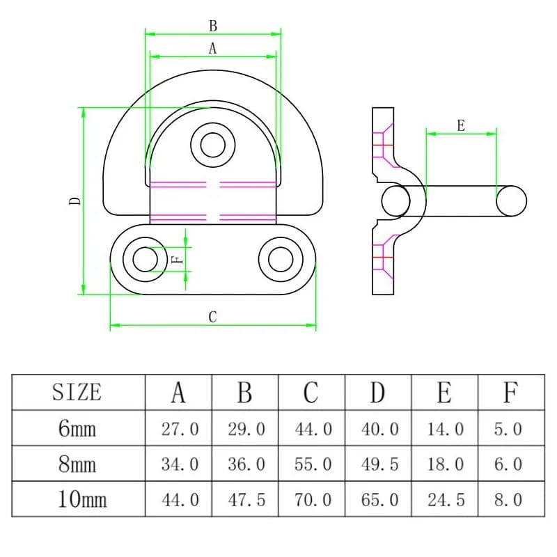 6 8 10mm Stainless Steel 316 Marine Grade Folding Polish Boat Deck Pad Eyes Lashing D Type Ring Tie Anchor Fixing Cleat Plate