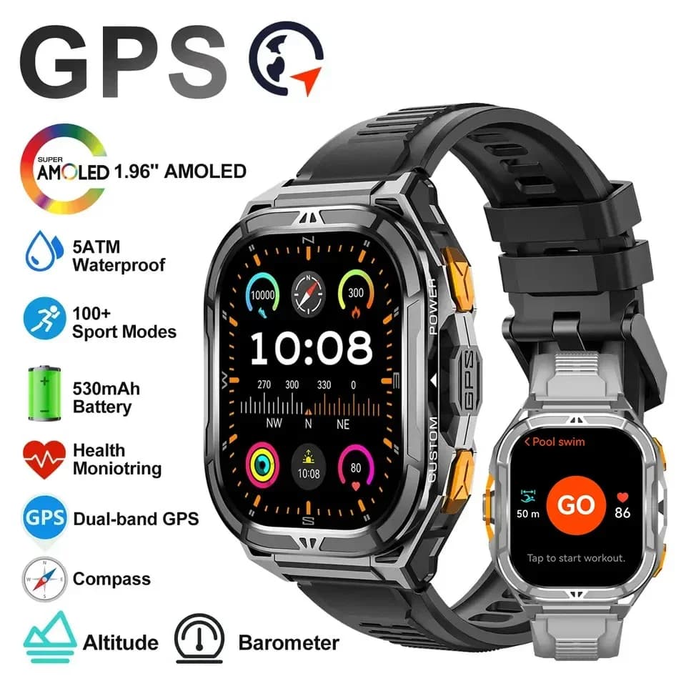 Smartwatch di Lusso AMOLED con GPS Reale, Impermeabile 5ATM, Orologio Digitale Sportivo da Polso per Uomo Android 2026