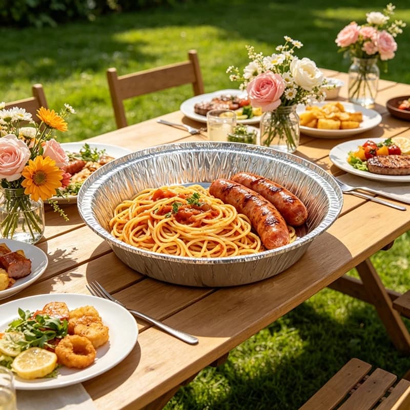 50/125pcs Pack Round Aluminum Foil Bowl 820ml Disposable Tin Foil Container BBQ Baking Tray Food Takeaway Packaging Box