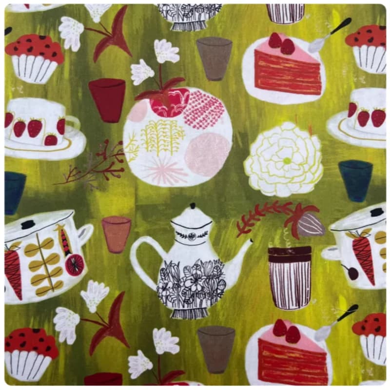 Vintage oil painting cake tea cup print 100% cotton plain fabric, DIY handmade shirt bag curtain sewing tissue, M165