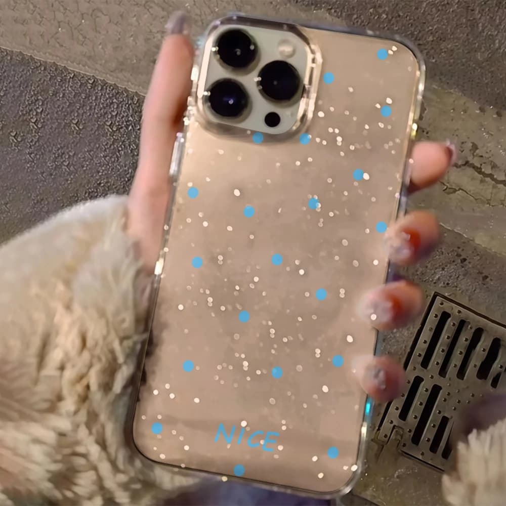 Luxury Simple Polka Dots Clear Glitter Phone Case For iPhone 17 15 13 16 12 11 14 Pro Max 17 Air XR X 16e Cases Shockproof Cover
