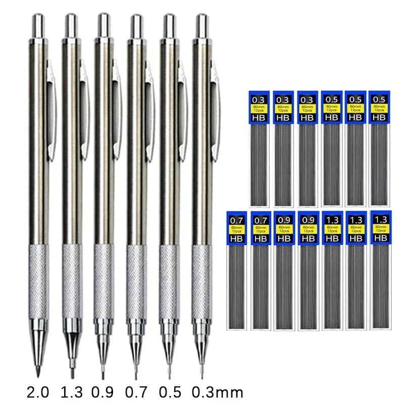 Mechanical Pencil Set 0.3 0.5 0.7 0.9 1.3 2.0mm Full Metal Art Drawing Painting Automatic Pencil For School Supply Home & Office