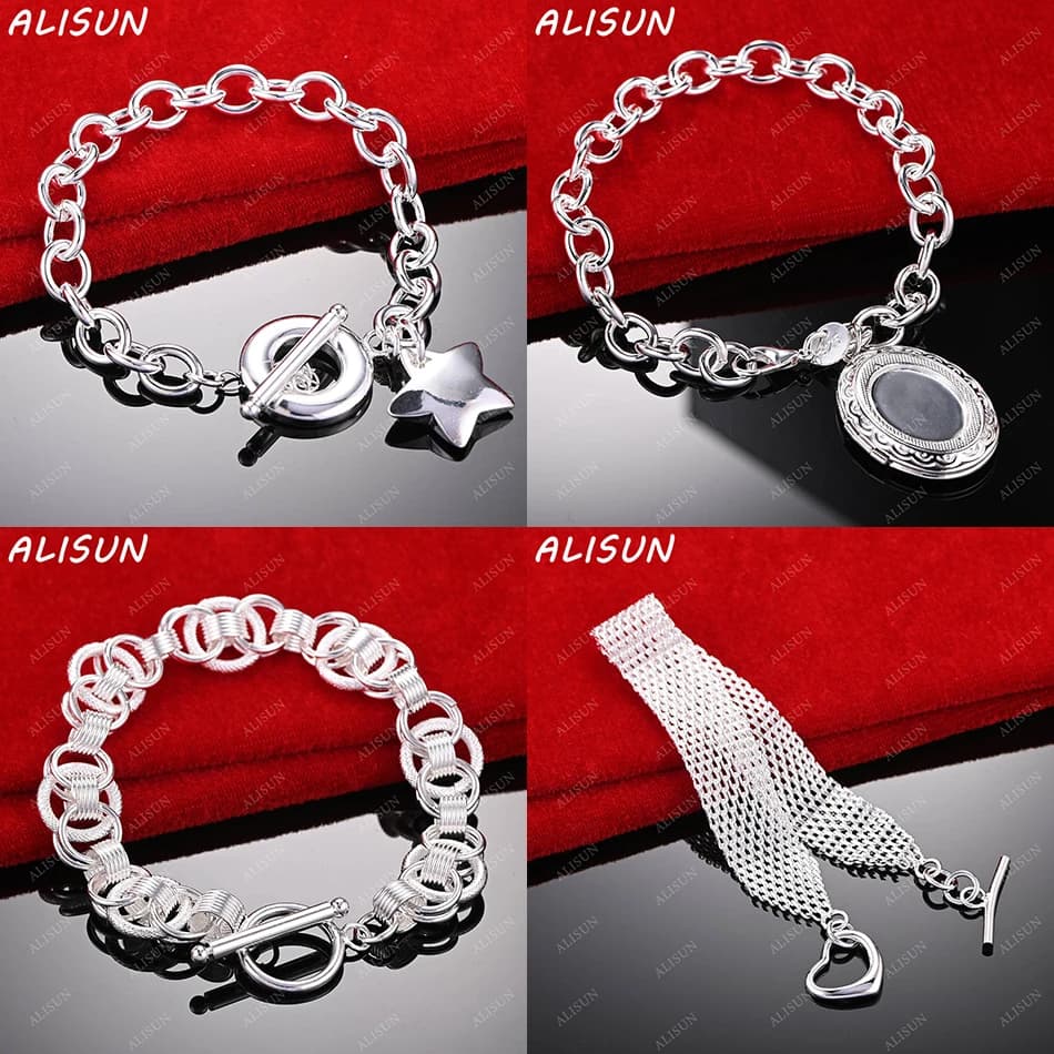 ALISUN 925 Sterling Silver Bracelets Geometric For Women Men Anniversary Gift Popular Wild Fashion Romantic Jewelry