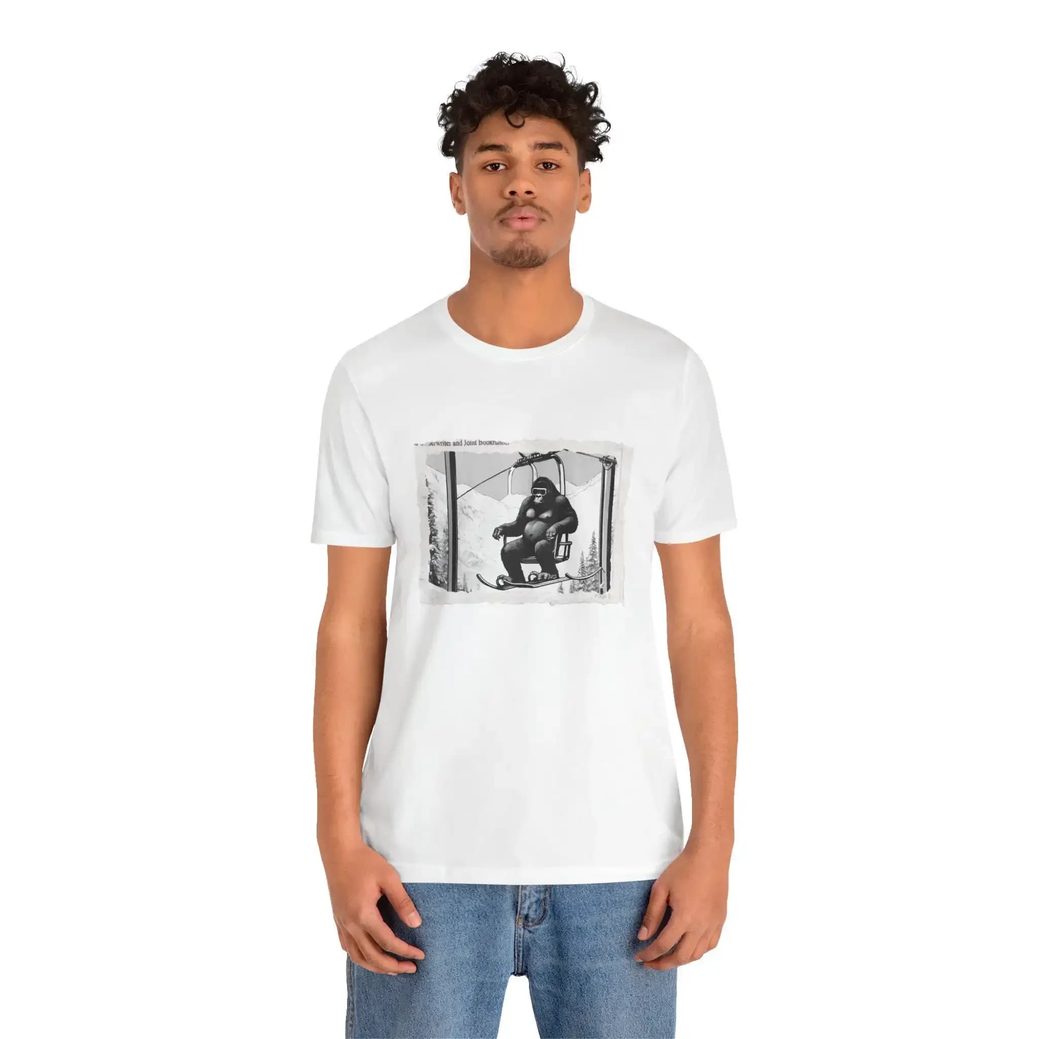 Disegno di Gorilla su seggiovia da sci con occhiali T-shirt divertente e alla moda per lei o lui Jersey