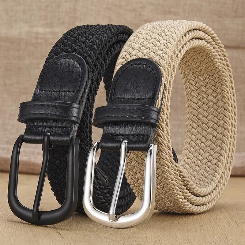 Cintura intrecciata non perforata per uomo e donna, cintura elastica in tela, cintura versatile per pantaloni da studente in versione coreana da donna