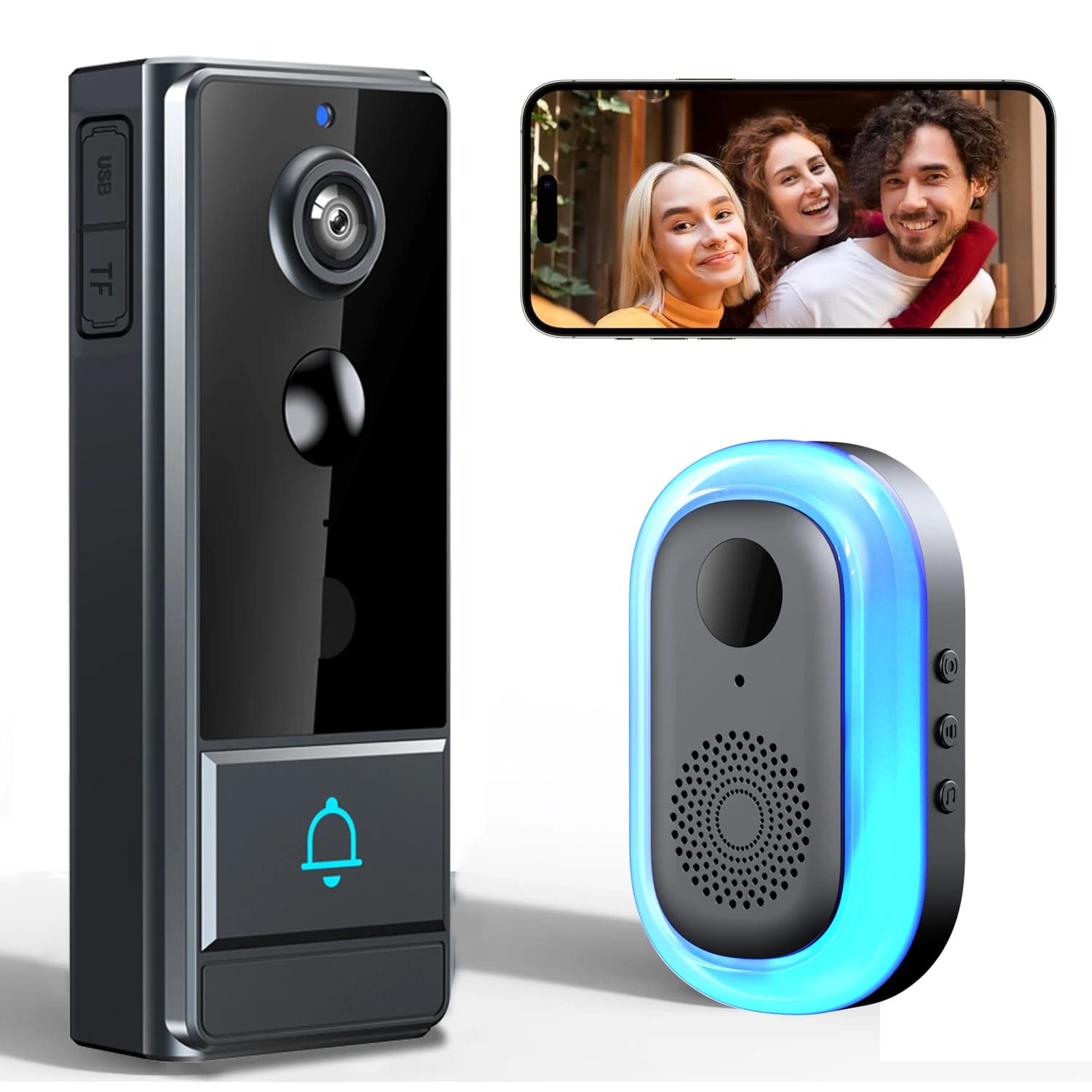 Campanello video intelligente wireless, videocamera per campanello video HD 960P, telecamera per campanello WiFi di sicurezza domestica, campanello con movimento PIR