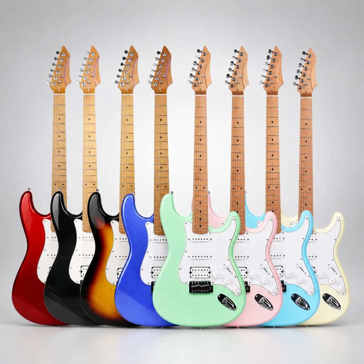 ST Electric Guitar Beginner Set HSS Pickup Metal Rock Starters Kit with Amp Cable Strap Picks Tremolo Arm Full Accessories