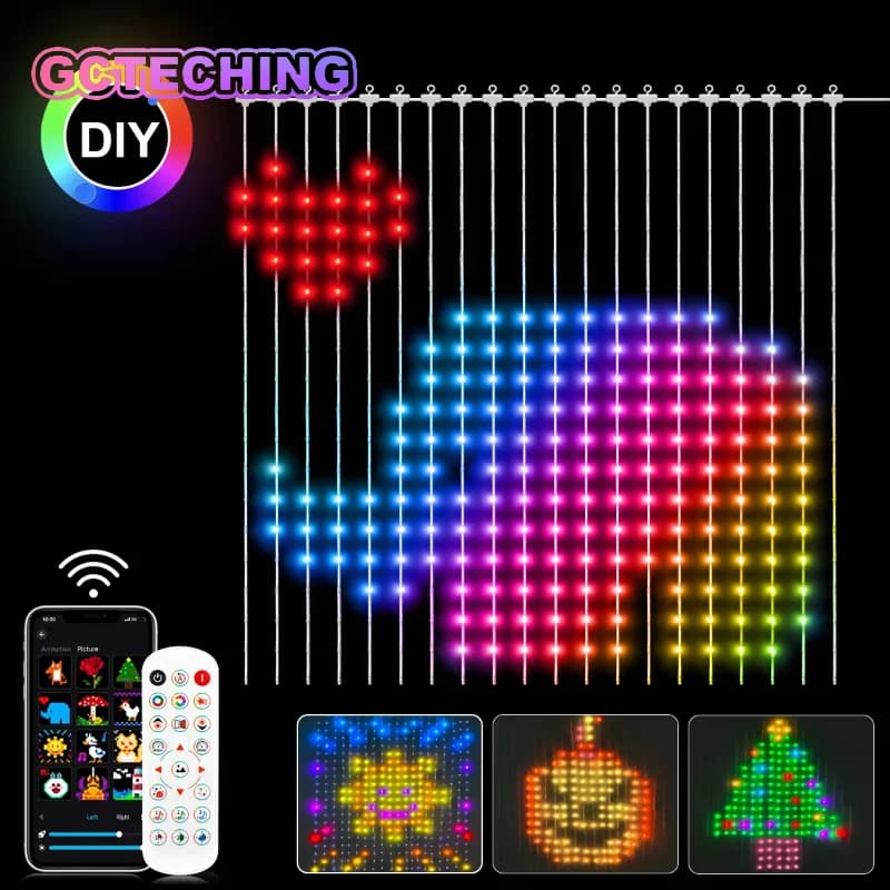 400 LED RGB Curtain Lights BT APP Smart Programmable USB 5V Fairy LED String For Window Bedroom Party Valentine's Day Birthday