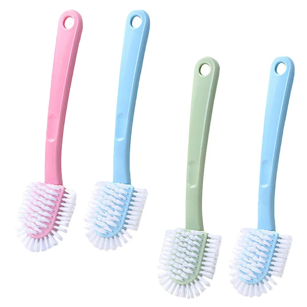 Set di 4 Spazzole per Pulizia Scarpe con Manico Lungo in Plastica, Impugnatura Antiscivolo, Strumento di Pulizia Appendibile per Cucina, Bagno, Lavanderia