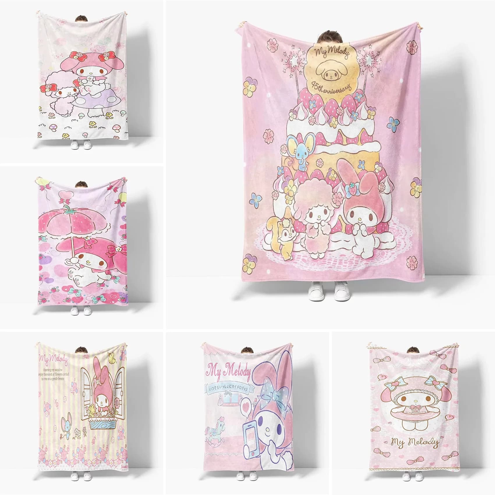 Coperta in flanella rosa My Melody, morbido plaid con stampa di coniglietto, decorazione Kawaii Sanrio per camera da letto e cameretta dei bambini