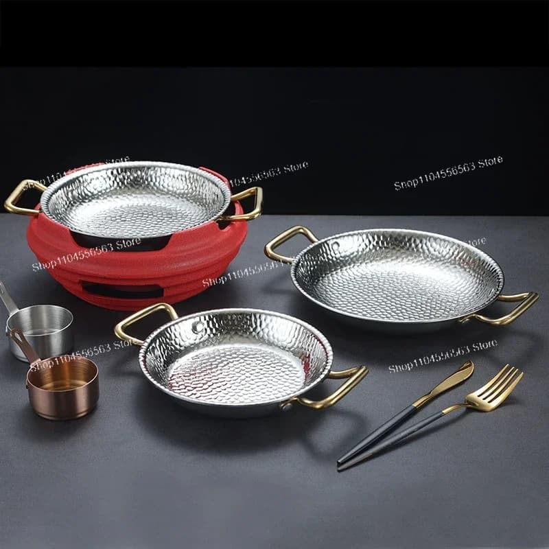 304 Stainless Steel Spanish Seafood Rice Pot Commercial Shrimp Ribbon Pentola Flat Bottom Wet Rice Pot Double Ear Spike