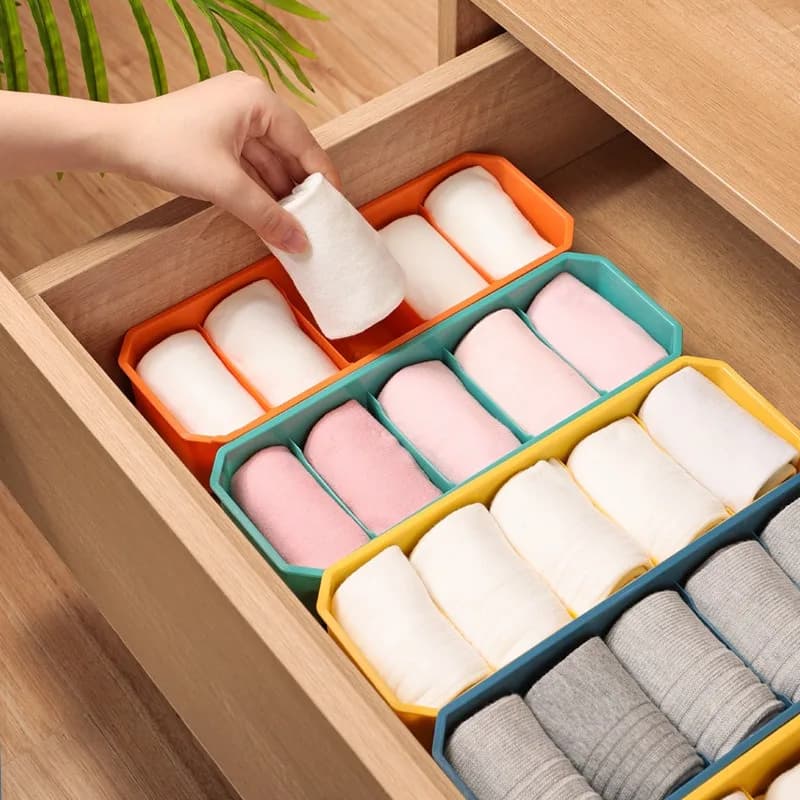 Scatole portaoggetti per calzini con 5 griglie Scatole portaoggetti per armadietti in plastica Organizzatori per cassetti Custodia per vestiti Custodia per biancheria intima Mutande Scatola portaoggetti per reggiseno