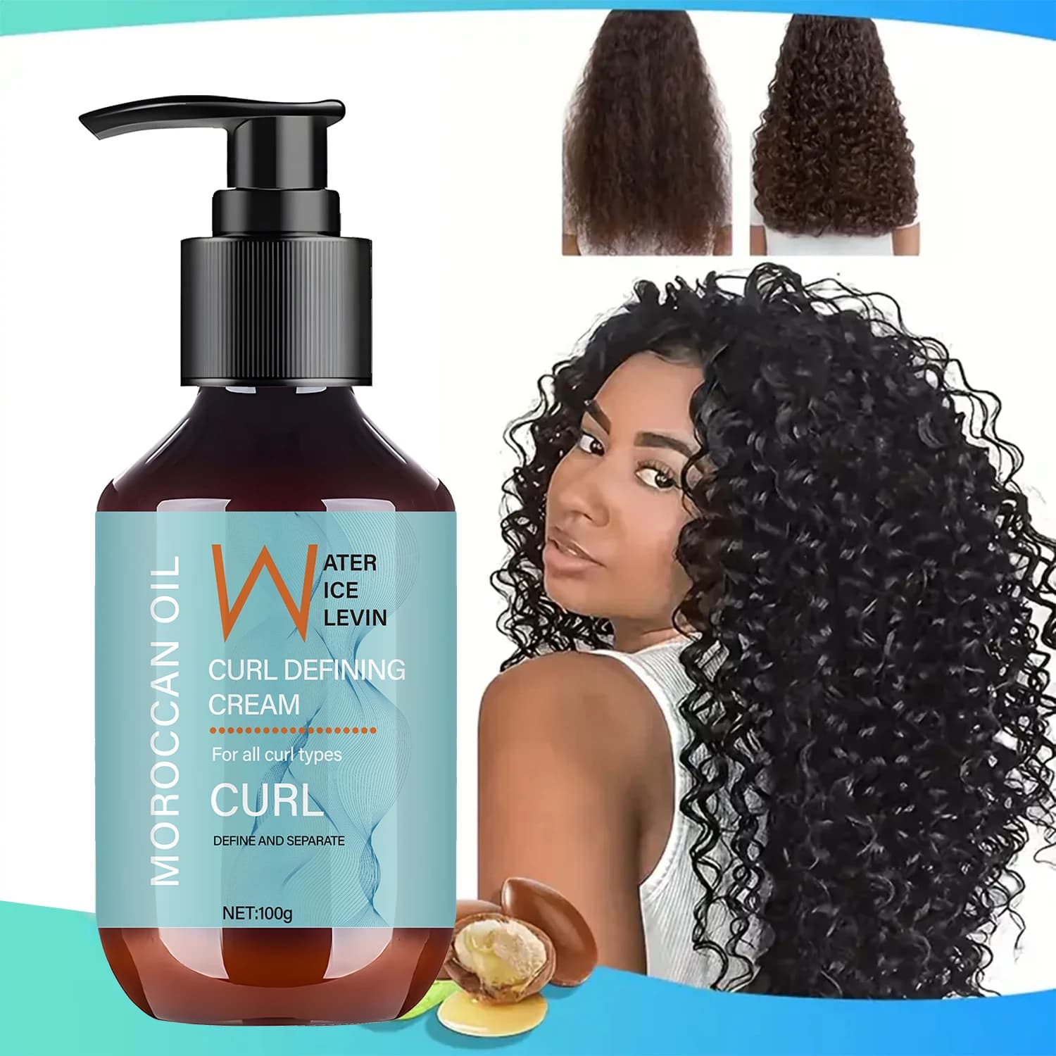 Defining cream for Moroccan oil curlings for all types of curls: defines and separates with biotin, collagen and rosemary oil