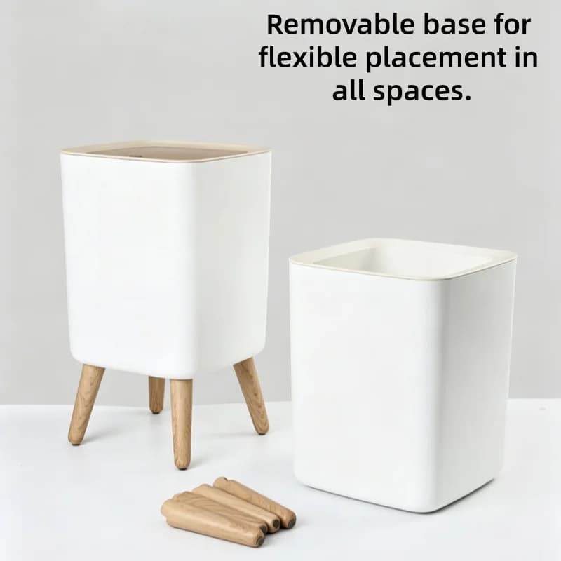 Nordic Standing Flip‑Top Trash Can with Wooden Legs