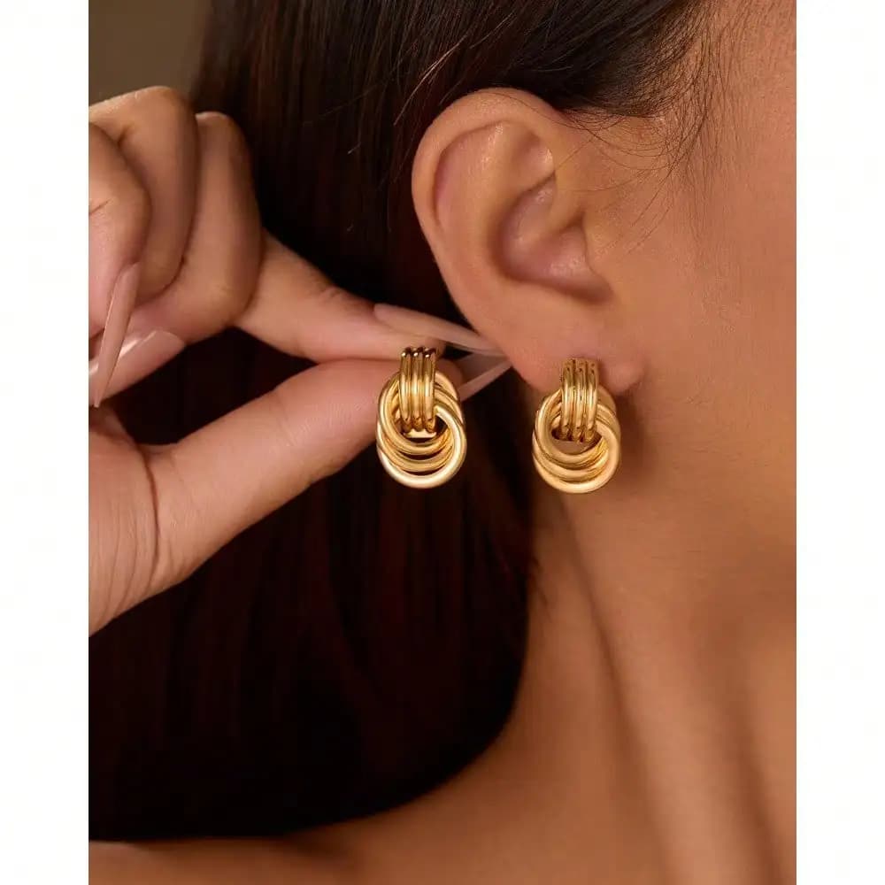 Orecchini a Nodo Placcati in Oro 14K per Donne, Orecchini Pendenti a Cuore, Gioielli Statement con Nodo Dorato