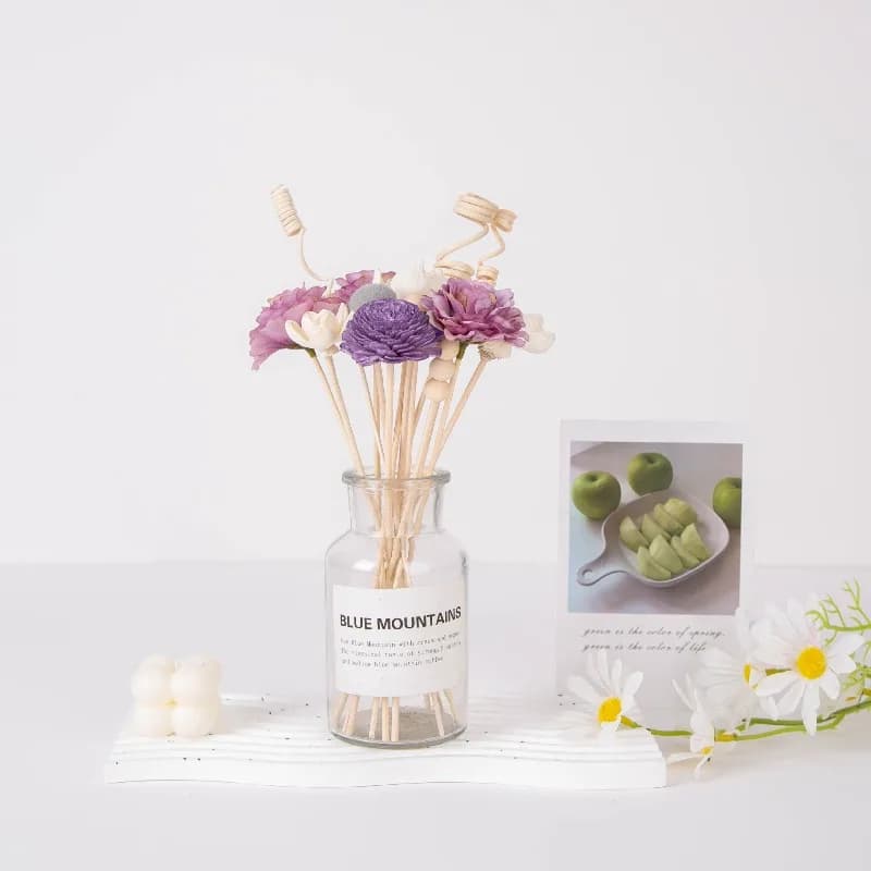 Rattan Sticks and Sola Flowers Set of 14, One Bundle Natural Material, Diffuser Accessories For Home Bathroom and Bedroom Decor
