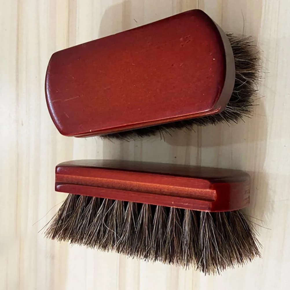 2Pcs Horsehair Brush for Shoes Polishing Cleaning Tool Soft Supple Bristles Non Scratch Shoe Polish Applicator Boot Brush Kit
