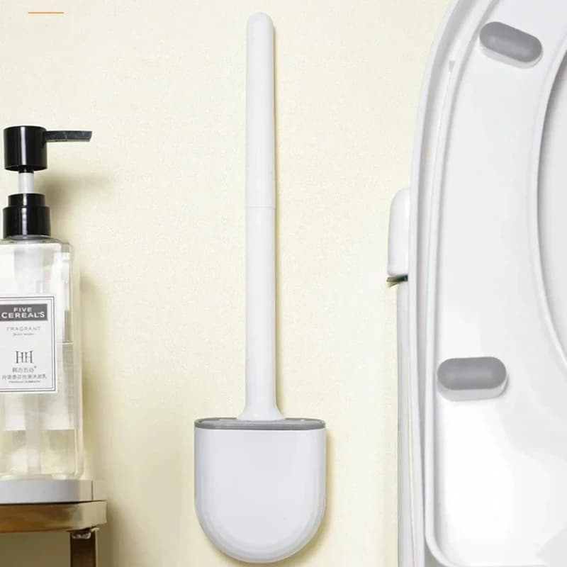 Spazzola per WC in Silicone con Testa Piatta Flessibile, Montaggio a Parete, Set Porta Spazzola per Pulizia del Gabinetto, Nero, per Bagno