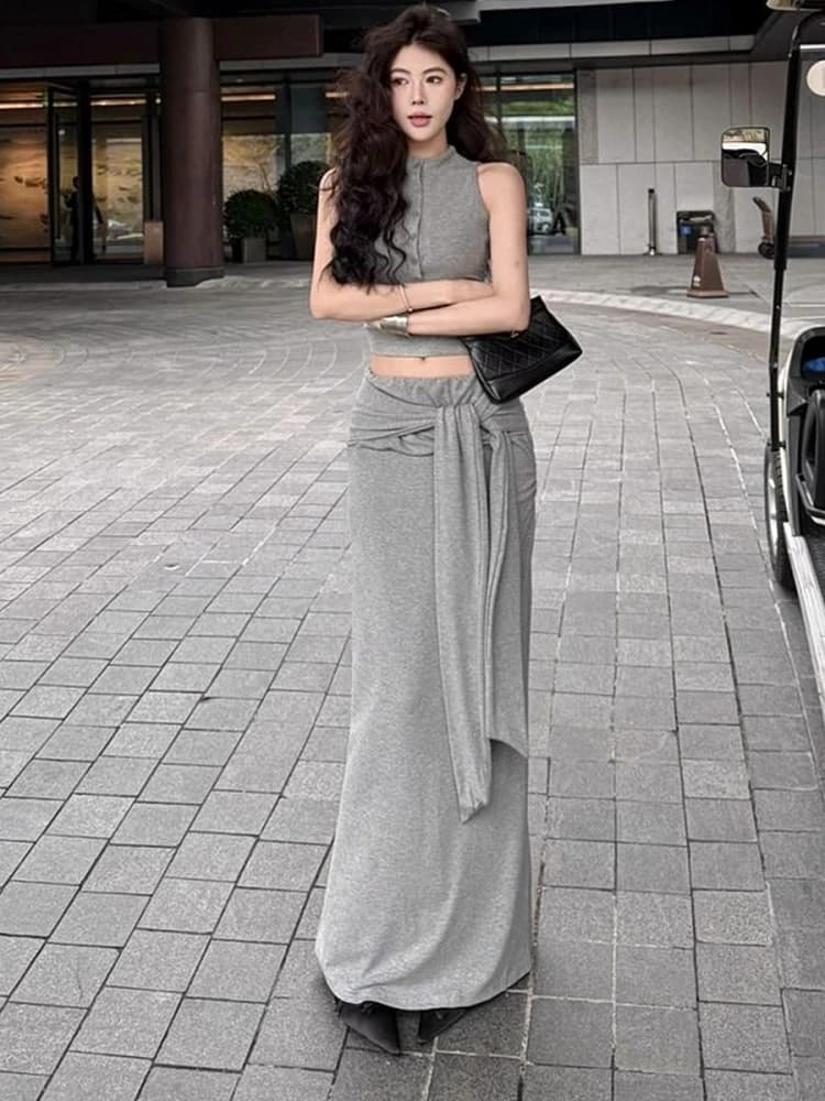 Summer Unique Beautiful Cute Trendy Super Fire Good Looking Whole Set Dress Sexy Girl Two Piece Suite Cotton round Neck Overhead