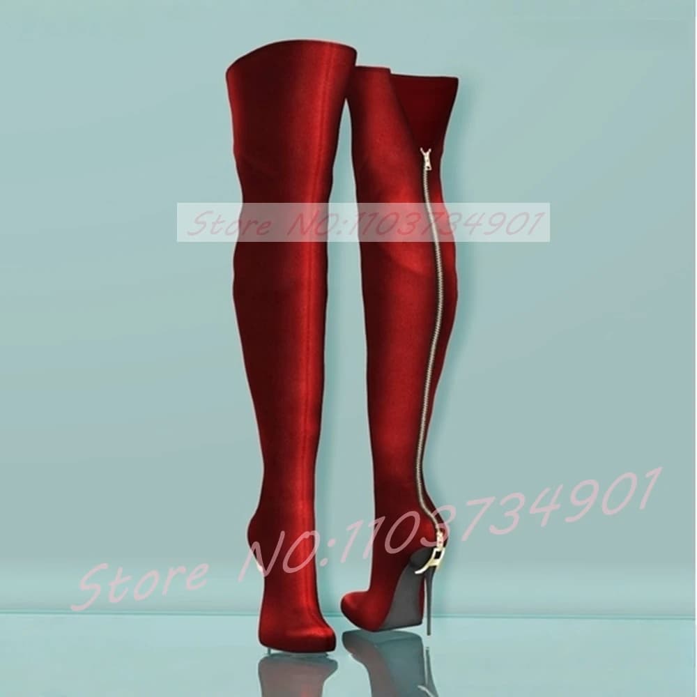 Stivali sopra il ginocchio con doppia cerniera Stivali da donna sexy con punta a punta slim leggy con tacco alto Stivali da donna in pelle bianca opaca da discoteca