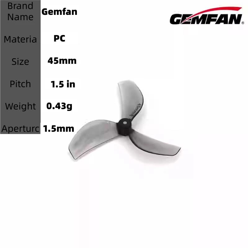 Elica RC Gemfan 45mm a 2/3 pale, con foro per albero da 1,5 mm, adatta per quadricottero freestyle RC FPV Whoop.