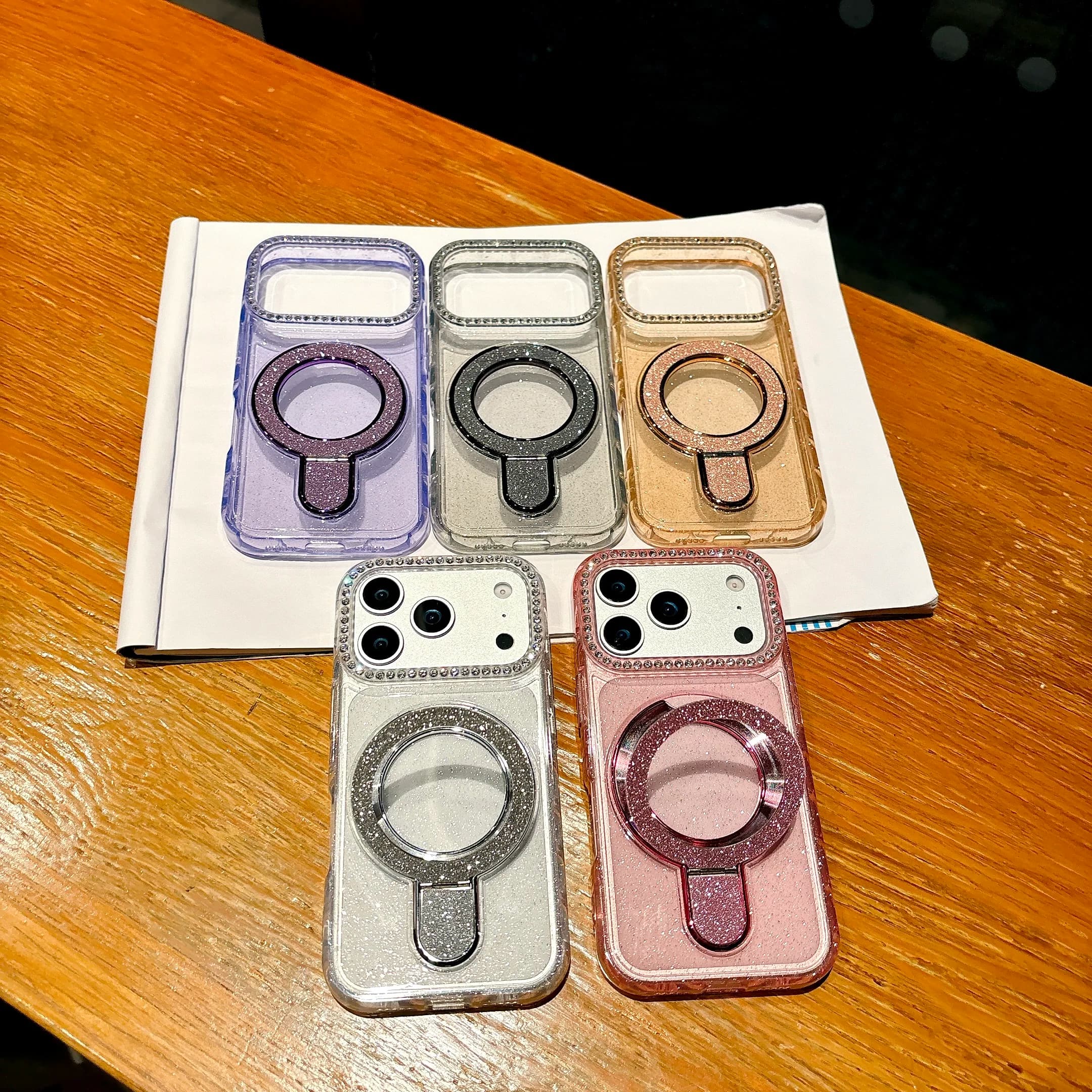 Custodia Protettiva per Telefono con Decorazione Bling Bling in Strass e Supporto Glitterato per iPhone 17 16 15 14 13 Pro Max