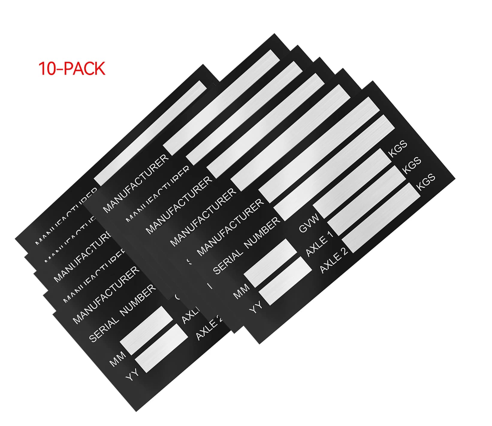 Pack of 10 blank identification plates for VIN and axle weight, for vehicles, trucks, boats and trailers, 100mm x 50mm