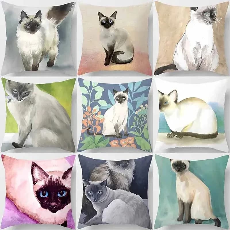 Cute Siamese Cat Print Pillowcase Home Bedroom Sofa Decorative Cushion Cover