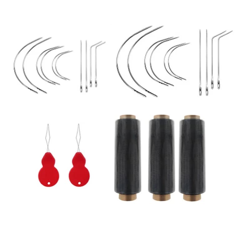 3 rotoli di fili per tessitura dei capelli con 1 set di aghi curvi a C, strumenti per realizzare parrucche, filo per cucire