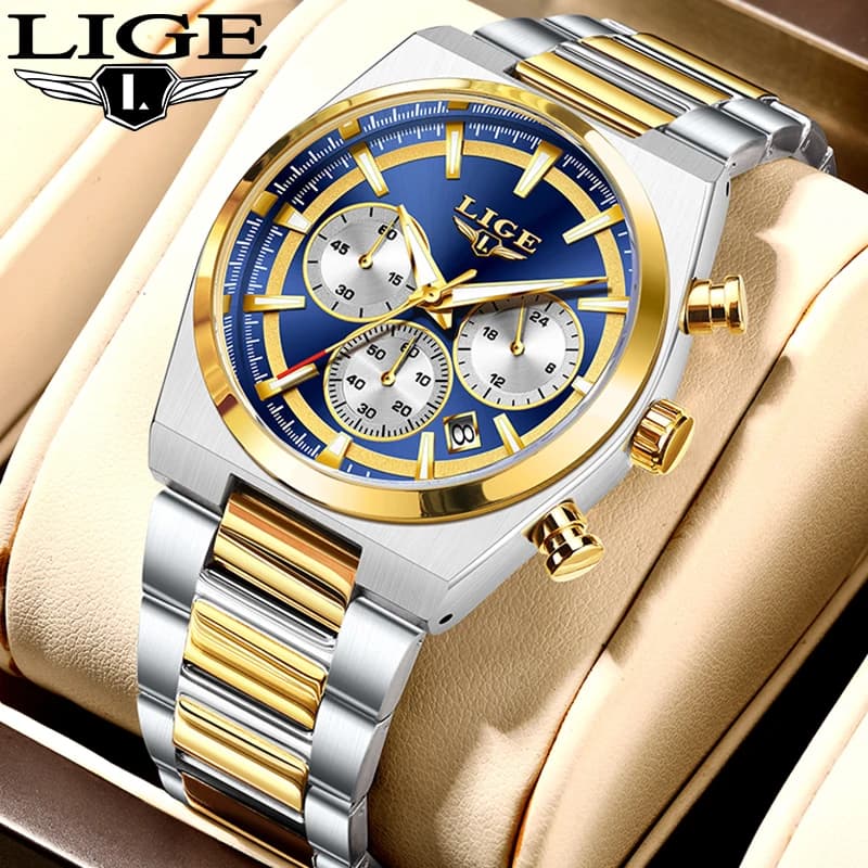Men's LIGE Quartz Watches, Luxury Classics, Stainless Steel Strap, Casual, Waterproof, Luminous, With Automatic Date
